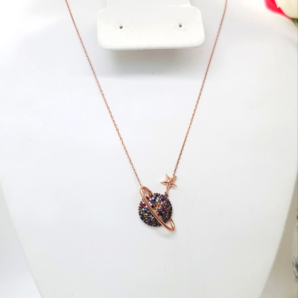 Colorful Planet Saturn Necklace